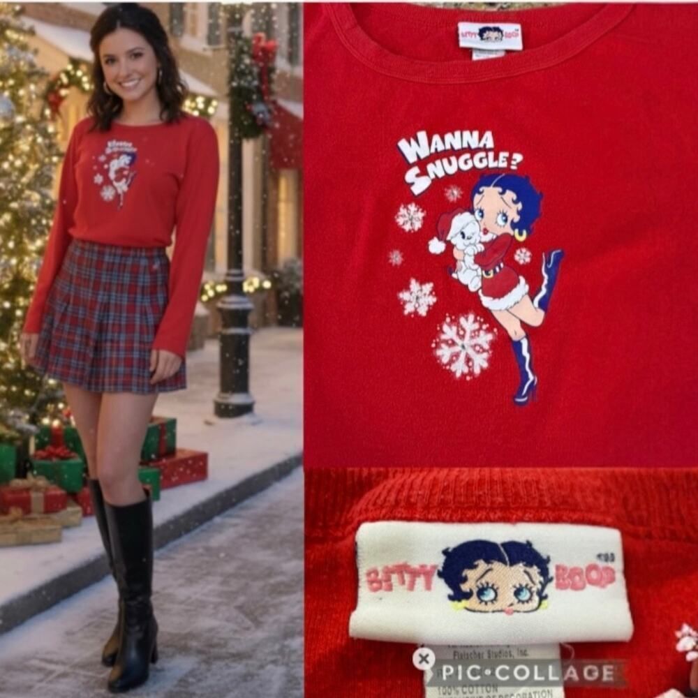 VTG Y2K 2006 Betty Boop Cartoon Sz 2X Santa Wanna Snuggle Puppy Holiday T-Shirt